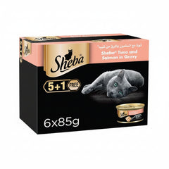 Sheba Flaked Tuna Topped with Salmon Wet Cat Food 5+1 FREE - 6X85G