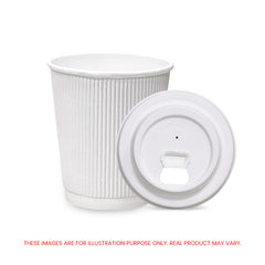 White Ripple Wall Paper Cup with Bagasse Lid