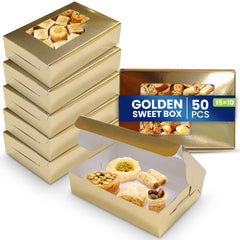 Paper Sweet Box Gold/White with Window – Multiple Sizes
