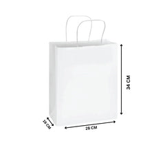 White Paper Bags with Twisted Handles – Premium Kraft Shopping Bags in Bulk | Multiple Sizes | Recyclable Gift & Retail Carry Bags – 250 PCS Pack