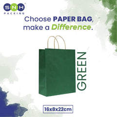 Paper Bags with Twisted Handle – Dark Green | 16x8x22 cm, 22x11x27 cm, 26x12x33 cm | Durable Kraft Shopping Bags