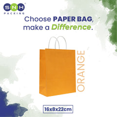 Paper Bags with Twisted Handle – Orange | 16x8x22 cm, 22x11x27 cm, 26x12x33 cm | Durable Kraft Shopping Bags
