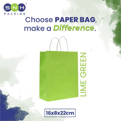 Paper Bags with Twisted Handle – Lime Green | 16x8x22 cm, 22x11x27 cm, 26x12x33 cm | Durable Kraft Shopping Bags