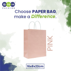 Pink Twisted Handle Paper Bags | Multiple Sizes | Eco-Friendly & Durable