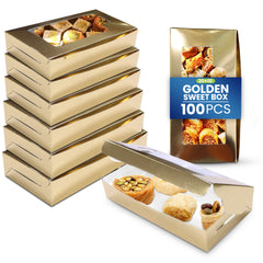 Paper Sweet Box Gold/White with Window – Multiple Sizes