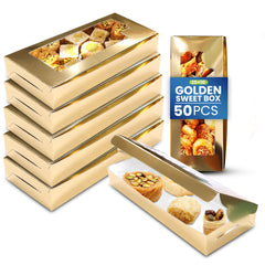 Paper Sweet Box Gold/White with Window – Multiple Sizes
