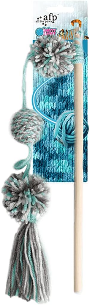 ALL FOR PAWS Knotty Habit Yarn Pom Pom Wand, Interactive Teaser for Cats