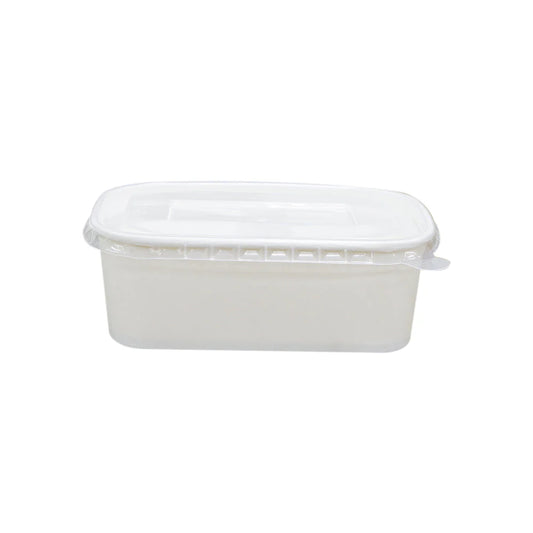 White Rectangular Paper Containers – 500ml–1000ml | Paper/PP Lids | 300 PCS | Eco-Friendly Boxes