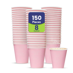كوب ورقي بجدار واحد باللون الوردي سعة 8 أونصة بدون غطاء