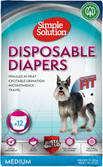 Simple Solution Disposable Female Dog Diapers, White, Medium, Pack of 12, M (Pack of 1)