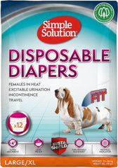 Simple Solution Disposable Female Dog Diapers, White, L/XL, Pack Of 12