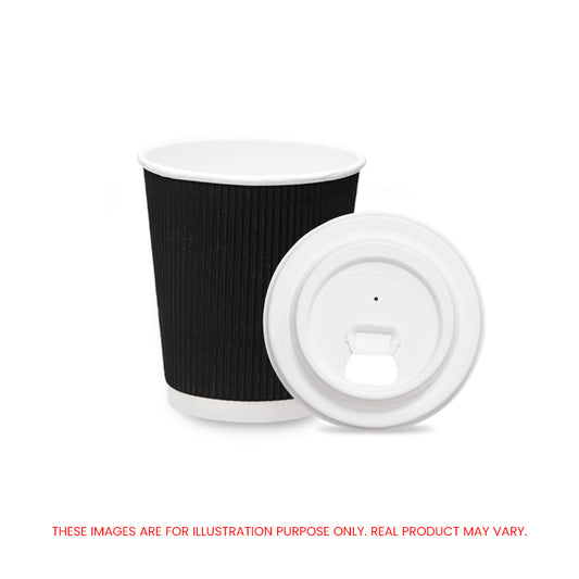 Black Ripple Wall Paper Cup with Bagasse Lid