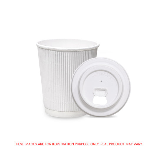 White Ripple Wall Paper Cup with Bagasse Lid