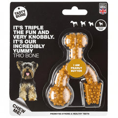 Tasty Bone TrioBone | Nylon Dog Chew for Toy Dogs (Peanut Butter Flavoured) | Exceptionally Tough, Promotes Healthy Teeth & Gums | Triple The Fun | (Made in the UK from 100% Virgin Nylon)
