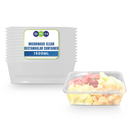 Microwavable Rectangular Food Containers – Clear Base with Lid (500ml, 650ml, 750ml, 1000ml, 1500ml) | Disposable Takeaway Packaging