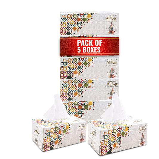 AL FAJR Facial Tissue – 200 Sheets | Pack of 5 or 15 Boxes (5 Boxes x 1Pkt / 5 Boxes x 3Pkts)
