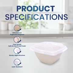 Bagasse Square Food Containers with PET, PP & Bagasse Lids – Eco-Friendly Packaging