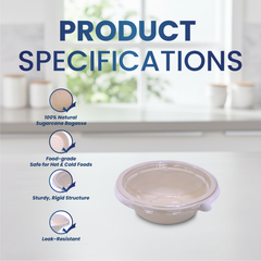 Bagasse Round Containers with Lids | CR12–CR40 | Eco-Friendly Takeaway Bowls | Bulk Pack