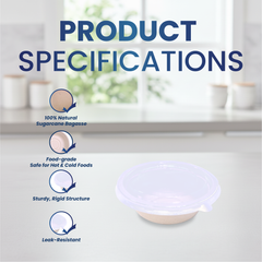 Bagasse Round Containers with Lids | CR12–CR40 | Eco-Friendly Takeaway Bowls | Bulk Pack