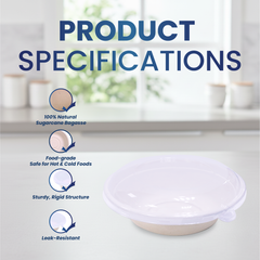Bagasse Round Containers with Lids | CR12–CR40 | Eco-Friendly Takeaway Bowls | Bulk Pack