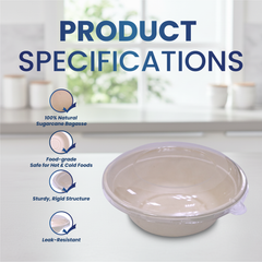Bagasse Round Containers with Lids | CR12–CR40 | Eco-Friendly Takeaway Bowls | Bulk Pack