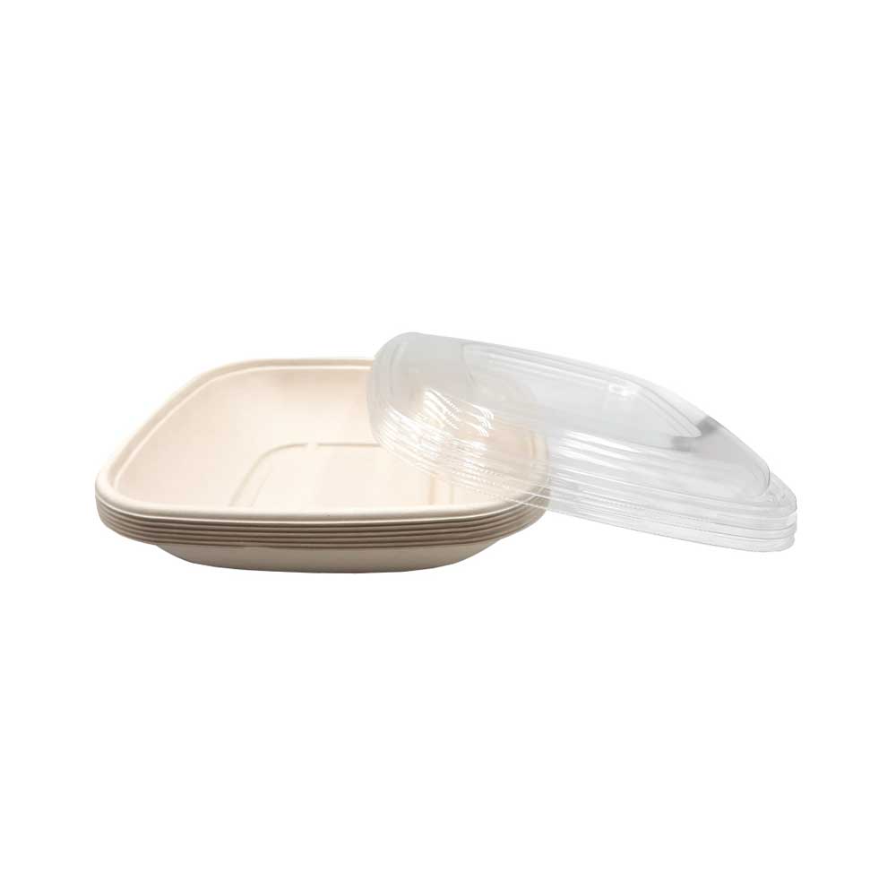 Bagasse Square Container 32 Oz Pet Lid 1X300 Pieces - Your One Stop Solution UAE