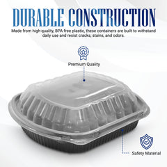 Oval Black Microwave Meal Prep Containers 1 Compartment With Lid