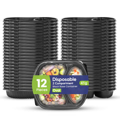 Oval Black Microwave Meal Prep Containers 2 Compartment With Lid