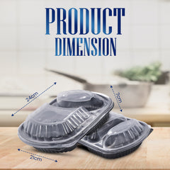 Oval Black Microwave Meal Prep Containers 2 Compartment With Lid