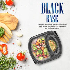 Oval Black Microwave Meal Prep Containers 2 Compartment With Lid