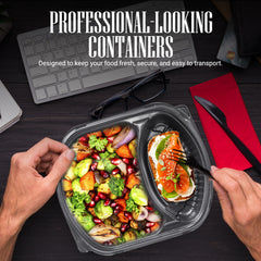 Oval Black Microwave Meal Prep Containers 2 Compartment With Lid