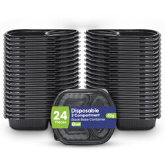 Oval Black Microwave Meal Prep Containers 3 Compartment With Lid