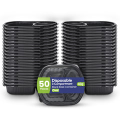 Oval Black Microwave Meal Prep Containers 3 Compartment With Lid