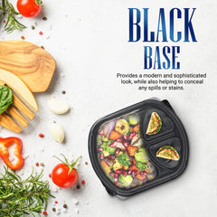 Oval Black Microwave Meal Prep Containers 3 Compartment With Lid
