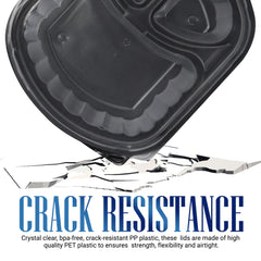 Oval Black Microwave Meal Prep Containers 3 Compartment With Lid