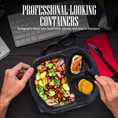 Oval Black Microwave Meal Prep Containers 3 Compartment With Lid