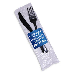 Black Cutlery Pack – Knife, Fork & Napkin