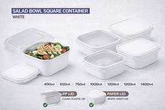 Square White Salad Bowl with Clear PET Lid