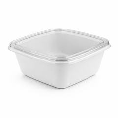 Square White Salad Bowl with Clear PET Lid