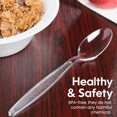 Clear & Black Plastic Spoons – Heavy Duty Cutlery | Disposable Catering Supplies