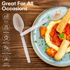 Clear & Black Plastic Spoons – Heavy Duty Cutlery | Disposable Catering Supplies