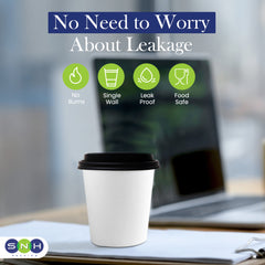 Single Wall White Paper Cup with Black Lid