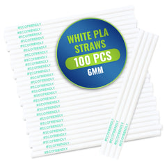 PLA White Drinking Straws – Wrapped Eco-Friendly Biodegradable Straws | Multiple Sizes (6mm, 8mm & 12mm) | 100 PCS x Multi-Pack