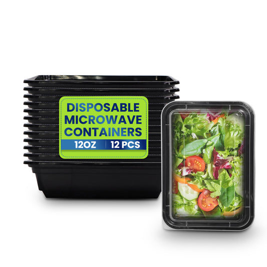 Rectangular Microwave Container 12oz Black Base With Lid
