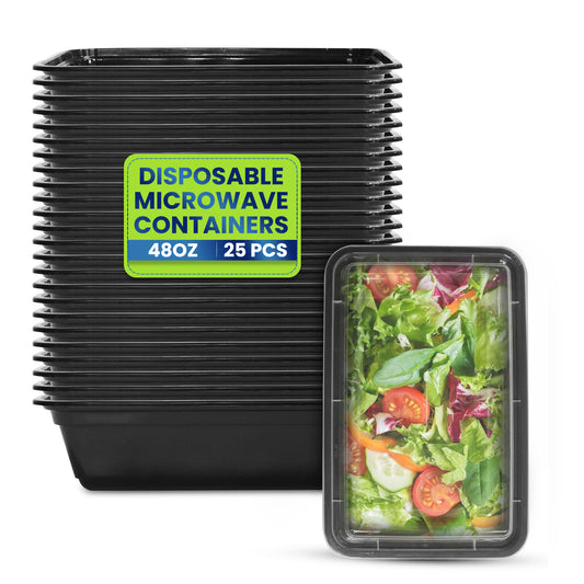 Rectangular Microwave Container 48oz Black Base With Lid