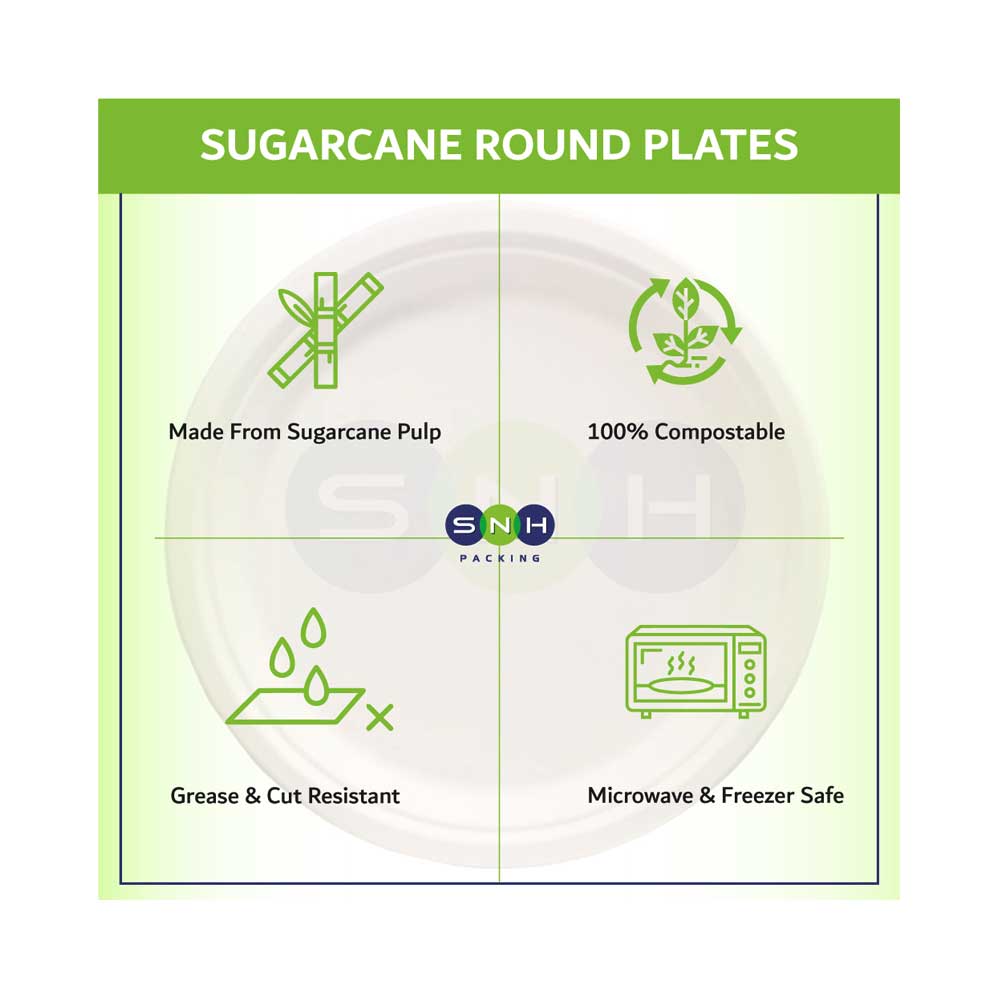 Bagasse Biodegradable Plate White 9 Inch 500 Pieces - Your One Stop Solution UAE