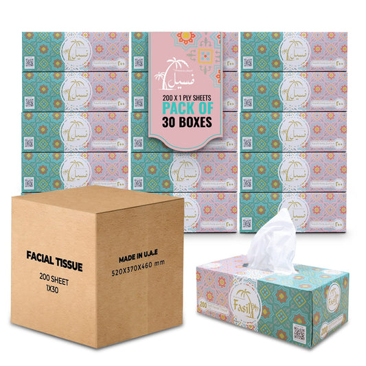 Fasil Facial Tissue 200 Sheet 1 Ply Pack 30 Pieces - Your One Stop Solution UAE