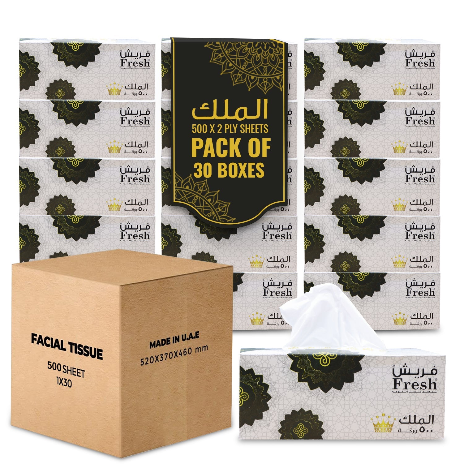 Fresh Facial Tissue 500 Sheets 2 Ply Pack 30 Pieces - Your One Stop Solution UAE