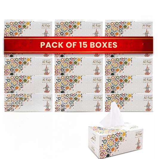 AL FAJR Facial Tissue – 200 Sheets | Pack of 5 or 15 Boxes (5 Boxes x 1Pkt / 5 Boxes x 3Pkts)