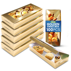 Paper Sweet Box Gold/Aluminium with Window – Multiple Sizes